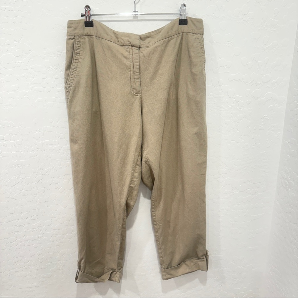 Eileen Fisher Khaki Capris Womens Medium Organic Cotton Cuffed Capsule Old Money